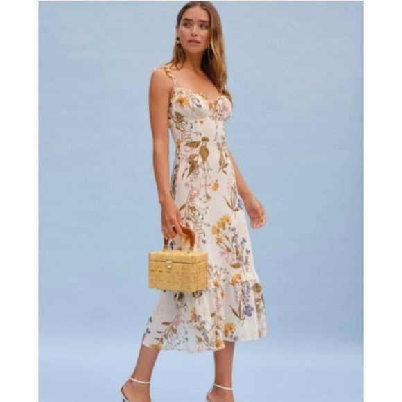Reformation Dresses & Skirts - Reformation Greenfield Floral Print Ruffle Midi Dress in Frolic Women’s Size 6